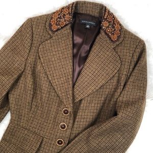 Banana Republic Brown Wool Plaid Bead Trim Blazer